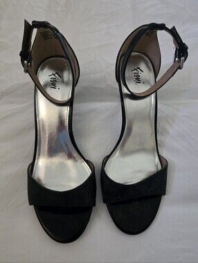 FIONI Black Sparkle Ankle Strap Open-Toe Heels
